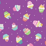Makower Daydream Cupcakes on Purple