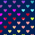 Makower Hearts - Rainbow Hearts on Blue
