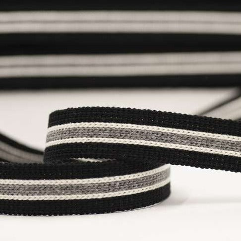 Webbing 25mm - Black/Grey Striped