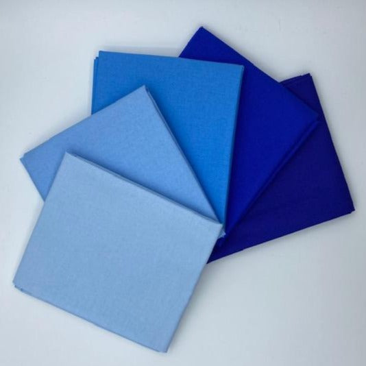 100% Cotton Plain Fat Quarter Bundle Blue Shades